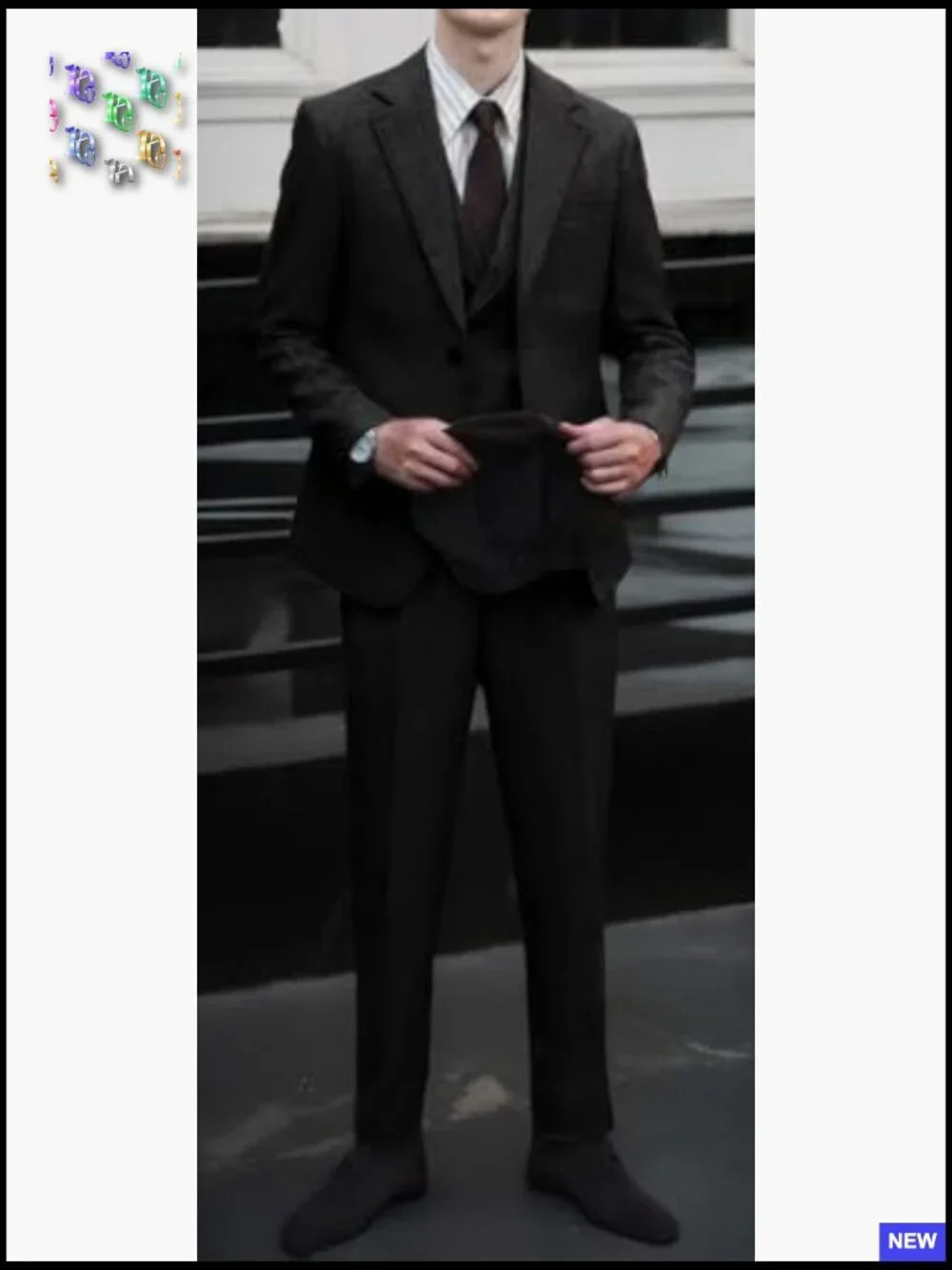 Three Piece Tweed Herringbone Suit Set Formal Wool Jacket Vest Pants Classic